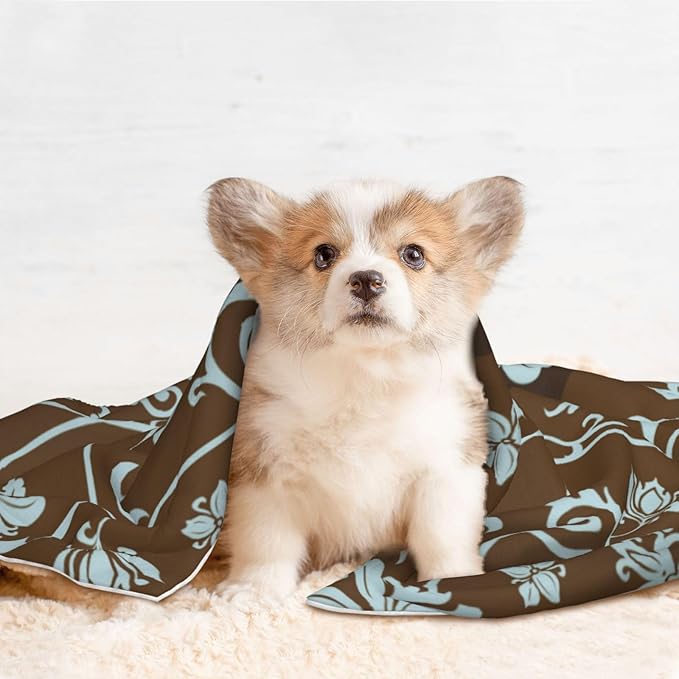Vintage Floral Blanket for Dog Cat - Retro Light Blue Flower Throw Blanket 30x20 Pet Blanket for Couch Sofa Bed