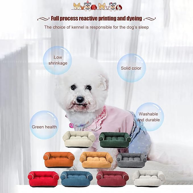 Suede Sofa Dog Bed, Multiple Sizes Orthopedic Memory Foam Mattress, Durable and Calming, Washable Dog Bed with Anti-Slip Bottom M Orange