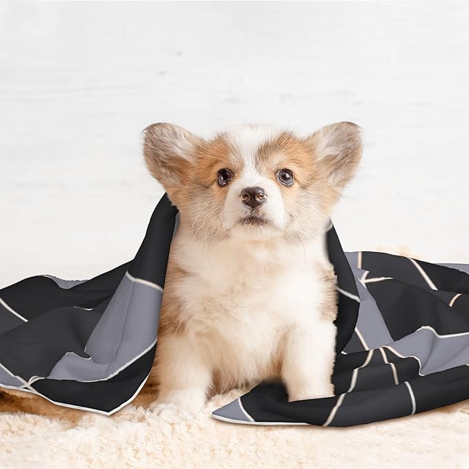 Black Grey Blanket for Pet - Striped Throw Blanket 40x30 Couch Blankets for Puppy Dogs Cats