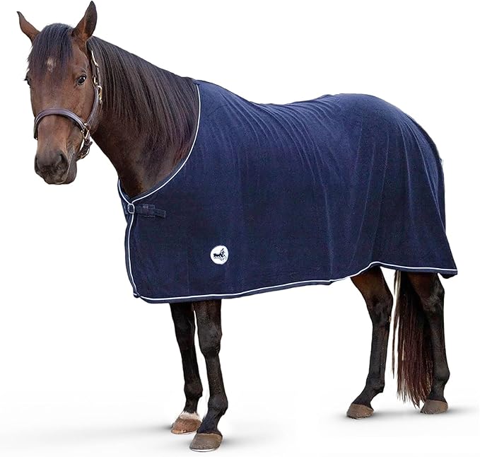 Jeffers Equine Elite Fleece Horse Cooler Blanket, 66 Inch – Soft, Adjustable Fit, Lightweight, Easy Care, Moisture Wicking Cooling Sheet with Surcingle for Post Exercise, Travel for Horses – Navy