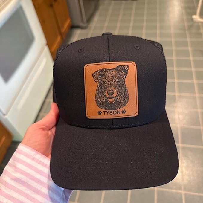 Custom Dog Photo Trucker Hat Leather Patch, Personalized Hat with Photo, Custom Cap Gift for Dogs Dad Mom, Pet Lover Dog Mom Gifts Mothers Day Christmas