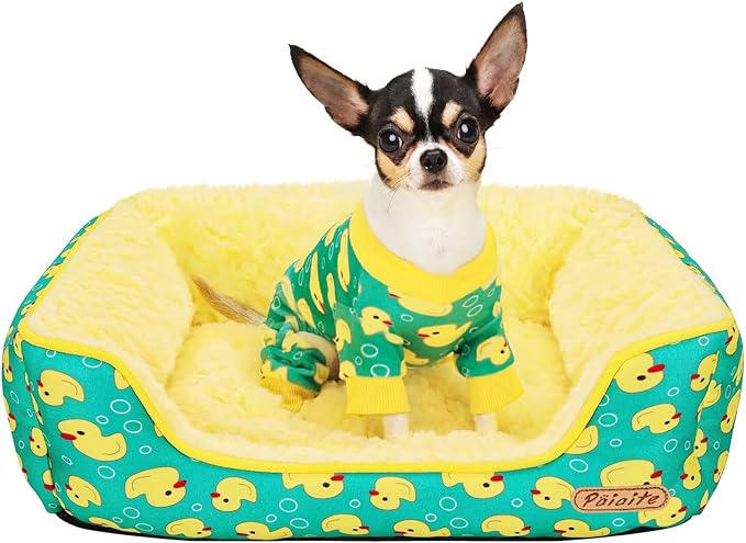 Rectangle Washable Dog Bed for Large, Medium & Small Dogs – Soft Calming Puppy Beds, Durable Warm Pet Sofa with Non-Slip Bottom for Indoor Use.Yellow M Size (33.5"x33.5"x7.1")