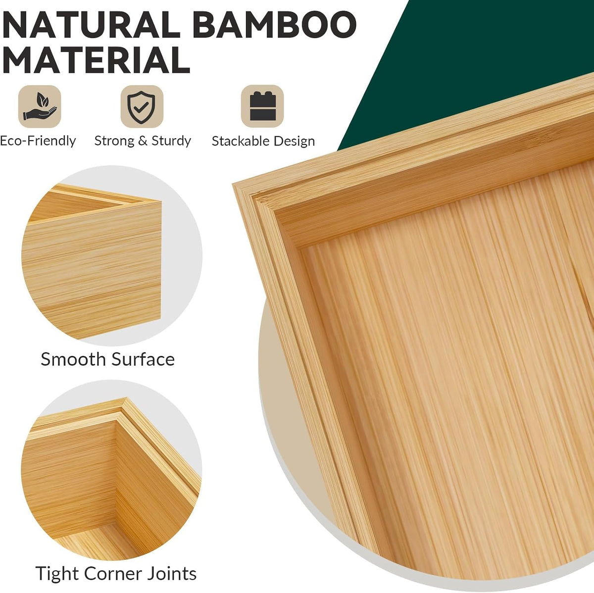 Lixple Bamboo Kitchen Drawer Organizer, 2 Pack, 17" x 6" x 2"