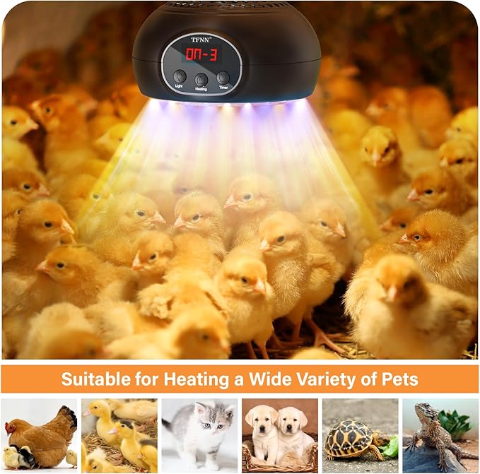 Chicken Coop Heater Lamps,200W-350W-500W Reptile Heating Lamp Upgraded with UVA UVB Ligh 3-6-9-12H Timer,Protable Greenhouse Heater for Outdoor Chicken Coop for Reptile Rabbits Dog Cats (Black)