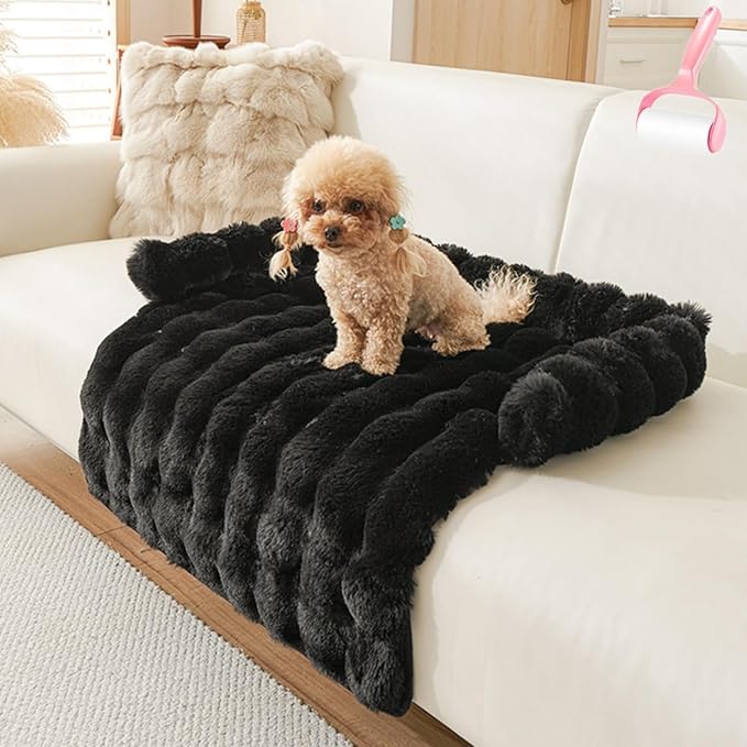 Luxurious Cozy Dog Couch Bed, Plush Dog Mat for Furniture Protector and Car, Non Slip Washable Calming Winter Thickened Pet Bed with Pillows for Large Medium Small Dogs/Cats