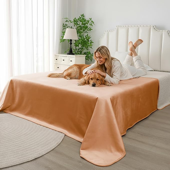 Waterproof Blanket for Bed, Leak Proof Dog Couch Sherpa Throw Blankets Queen Size, Reversible Pet Sofa Furniture Protector Machine Washable-86 x90,Orange