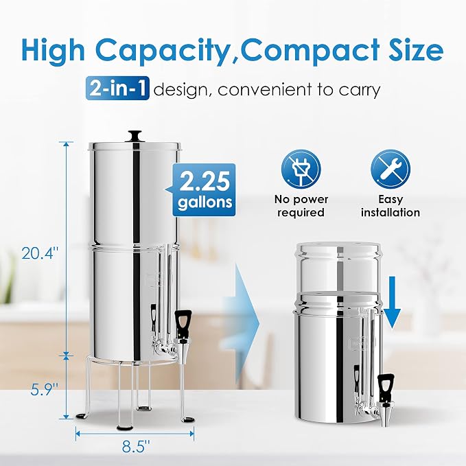 Waterdrop Gravity-fed Water Filter System, 2.25G Stainless-Steel System