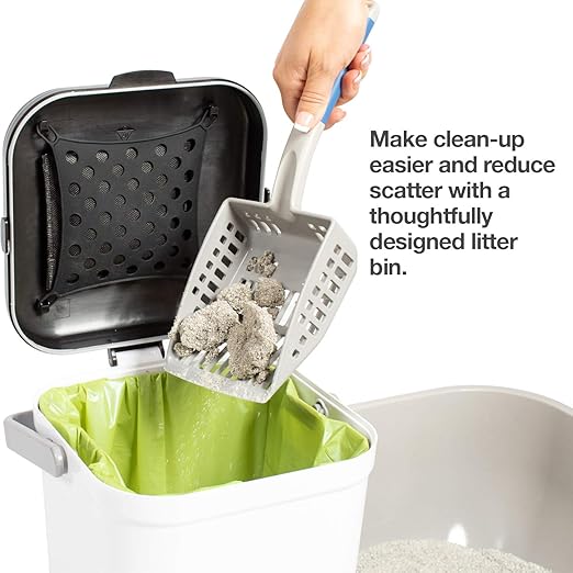PetFusion Portable Cat Litter Disposal; Innovative Dog Poop Trash Can with Locking Handle, included Deodorizer; Built-in Poop Bag Holder; With 10 Waste Bags; White and Black