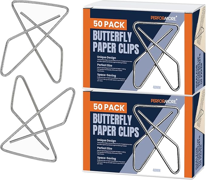 Versatile Butterfly Paper Clips | 1.4mm Thick | 1 x 1.5 Inch | 2-Pack (100 Total) | Rust-Resistant Metal Craft Clips | Office Document Holders | Sewing & DIY Organizer