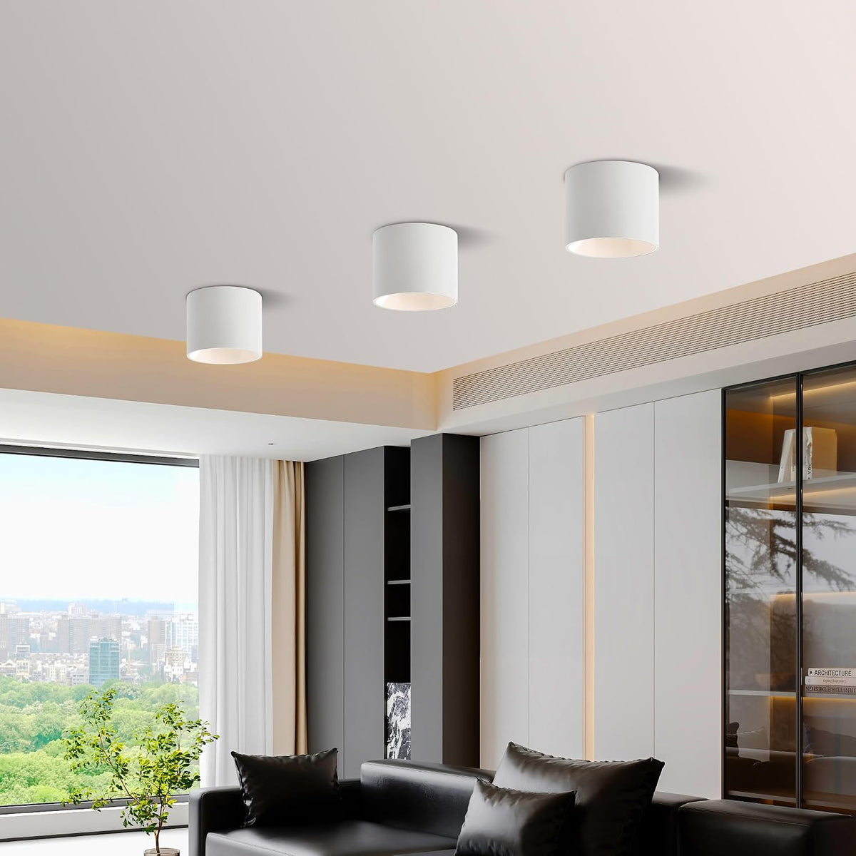 LED Flush Mount Ceiling Light Fixture, Dimmable 3Pack White Cylinder Light