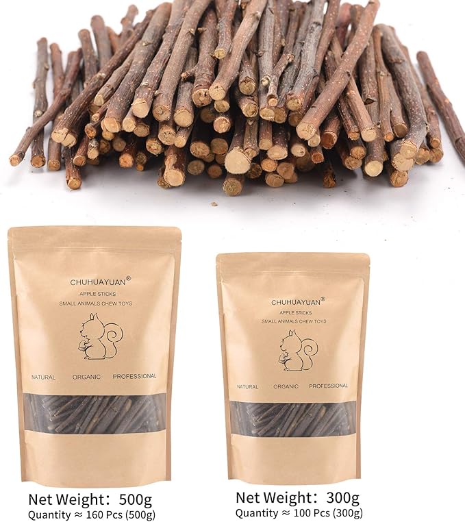 Natural Apple Sticks, 300g Treats Food for Small Animals, Chew Toys for Chinchilla Guinea Pigs Rabbit Squirrel Hamster Bunny