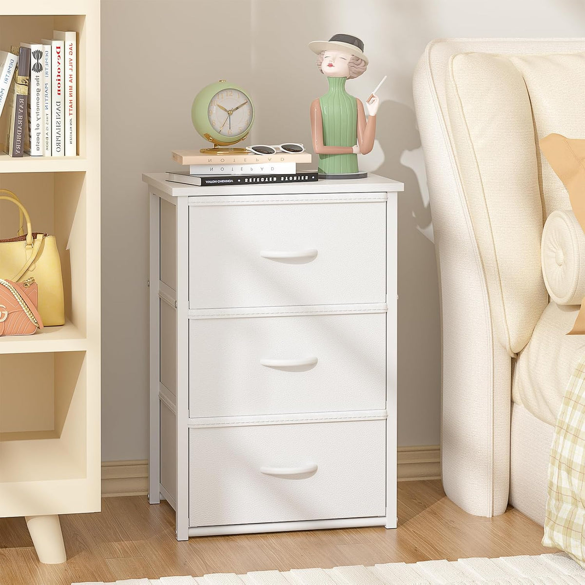 2-Pack Stackable Storage Drawers (6 Drawers Total), White Closet Drawers Organizer for Clothes with Wooden Top & Metal Frame, Freestanding or Stackable Dresser for Bedroom, Living Room, Under Bed