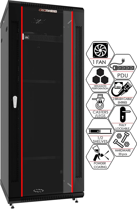 Sysracks 22U Wall Mount Server Rack Cabinet, 19” Locking Network Rack, 24” Deep