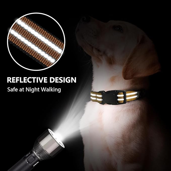Martingale Dog Collar, Adjustable Nylon Reflective Collar with Quick Release Buckle (Turmeric Brown, Large)