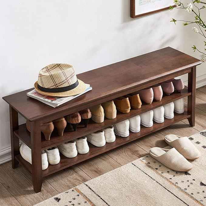 XKZG Storage Bench Wooden Shoe Rack Bench Rustic Solid Wood Entryway Bench