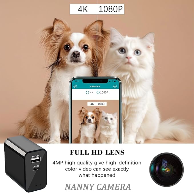 WiFi Smart Camera Charger with Premium Wide-Angle 160° – Live Remote View – 2.4G WiFi – Best Mini Type‑C Plug Camera for Pets & Home – Real Time Monitoring - iOS Android App