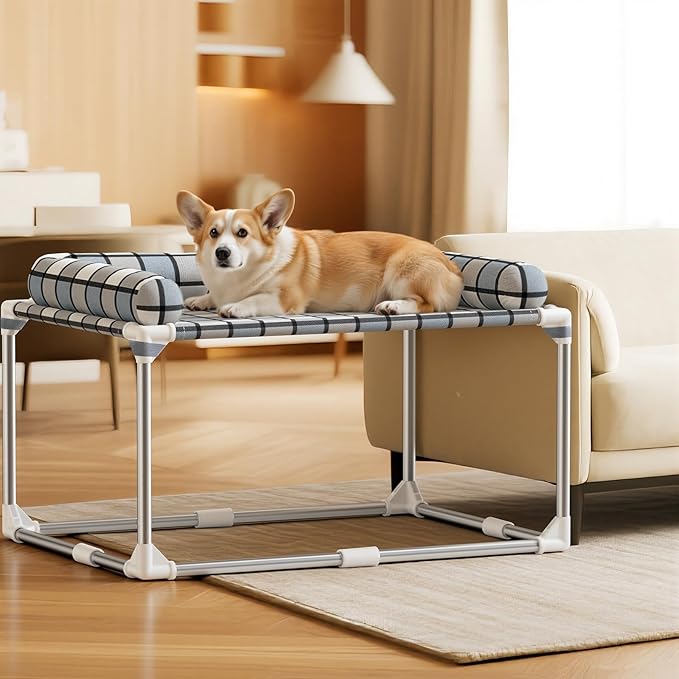 Bedside Cosleeper Dog Cat Bed - Height Elevated Dog Bed with Bloster Extension Attached to Human Bed Dog Cat Window Perch Bedside Lounge Elevated Dog Bed with Pillow (34 x 26 x 20 Inch)