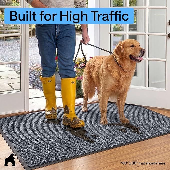 GORILLA GRIP Waterproof Traffic Guard Door Mat, 2 Pack Heavy Duty Entryway Mats