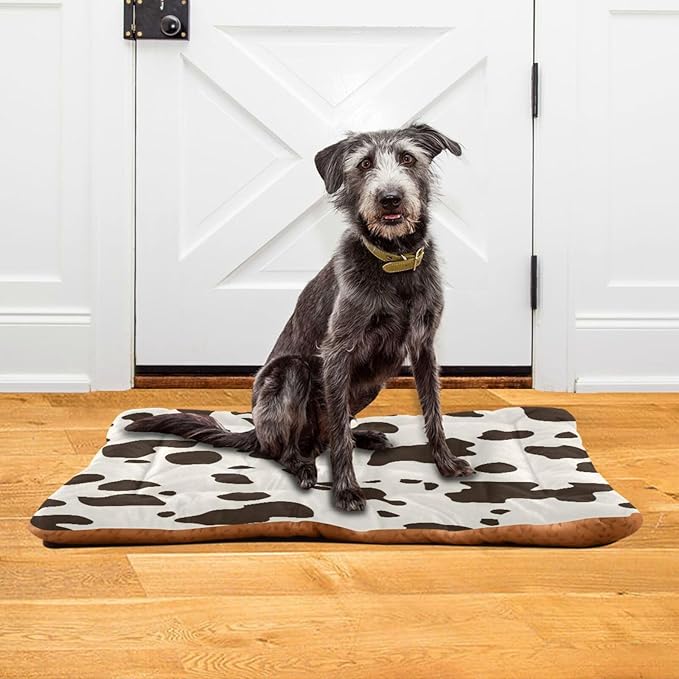 Cow Leopard Dog Bed Mat, Cat Crate Pad Non-Slip Washable Soft Fluffy Pet Kennel Floor Mat for Small, Medium, Large Dogs Cats, 36"x24"