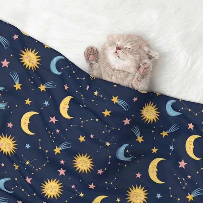 Double Sided Plush Pet Blanket with Cozy Dot Texture and Smooth Reverse, Colorful Stars, Reversible Throw for Dogs Cats on Couches Beds Crates
