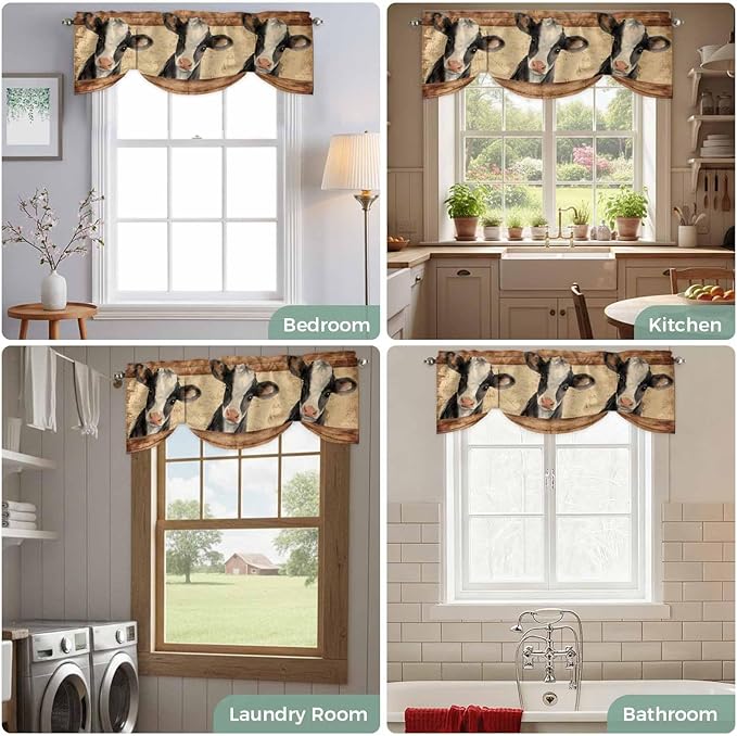 Farmhouse Cow Tie Up Valance Curtains