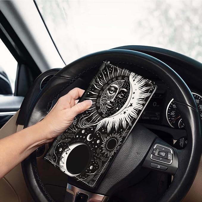 Car Registration and Insurance Holder, Leather Car Glove Box Organizer, Cool Car Accessories for ID, Driver's License Cards & Essential Document, business cards, Men&Women,Blacks Soon Moon Stars