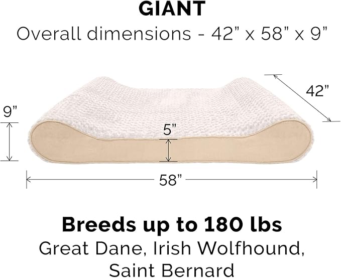 Furhaven Memory Foam Dog Bed for Extra Large Dogs w/ Removable Washable Cover, For Dogs Up to 180 lbs - Ultra Plush Faux Fur & Suede Luxe Lounger Contour Mattress - Cream, Giant/XXXL
