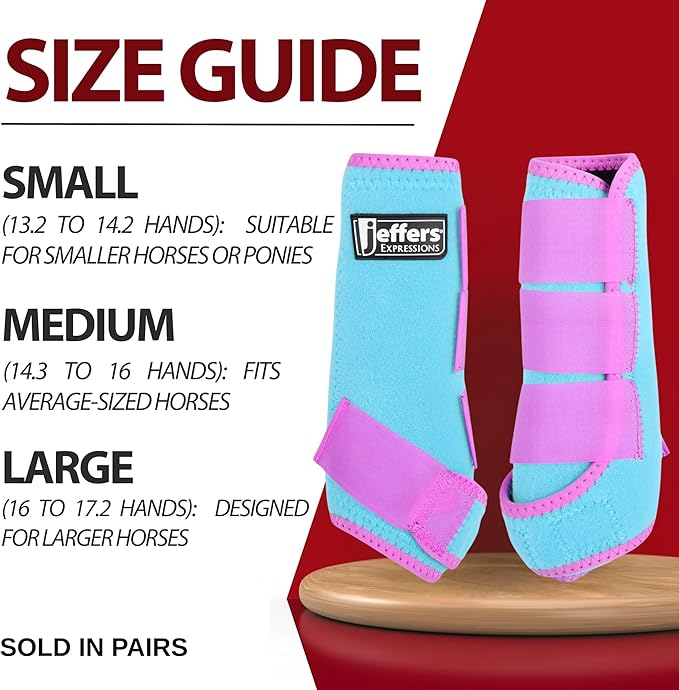 Jeffers Expression Neon Protective Horse Boots, 1 Pair, Turquoise & Purple – Breathable Neoprene, Secure Straps Closures – Durable Protection for Front & Hind Legs, Trail & Riding Use - Small