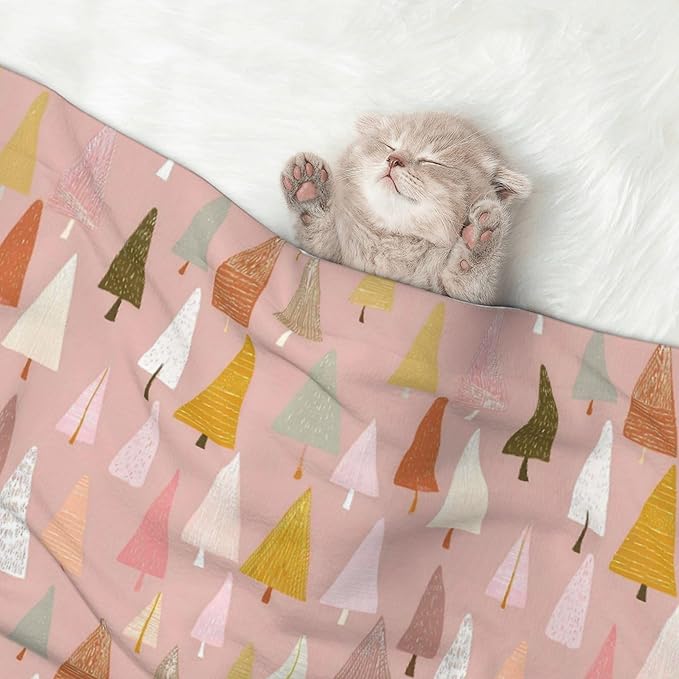 Waterproof Dog Blanket Soft Pet Blanket for Puppy Cat, Fleece Cat Throw Blankets for Furniture Bed Couch Sofa Reversible - Pastel Christmas Trees on Pink 3