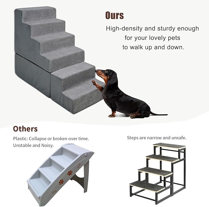 Dog Steps for High Beds 30-32" H, 6-Step Dog Stairs for Small Dogs, 33D Foam Pet Steps for High Bed Climbing, Non-Slip Balanced Pet Stair Ramps for Bed Indoor, Grey