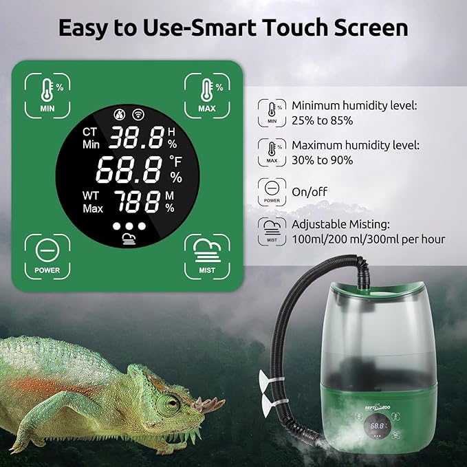 REPTIZOO Reptile Humidifier Fogger, 4L Large Reptile Fogger with Humidity Control, Terrarium Humidifiers with Extended Tube Automatic Reptile Misting System for Reptiles Amphibians Herps Vivarium
