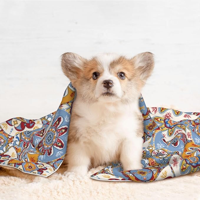 Boho Throw Blanket - Vintage Colorful Floral Blanket for Dog Cat Pet Blankets 23x16 for Couch Sofa Bed