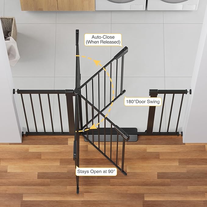 Cumbor 36" Extra Tall Baby Gate for Stairs, 29.7-54.2" Extra Wide Dog Gate for Doorways Hallways, Pressure Mounted Child Gate for Wide Opening, Auto Close Personal Safety for Babies and Pets, Black