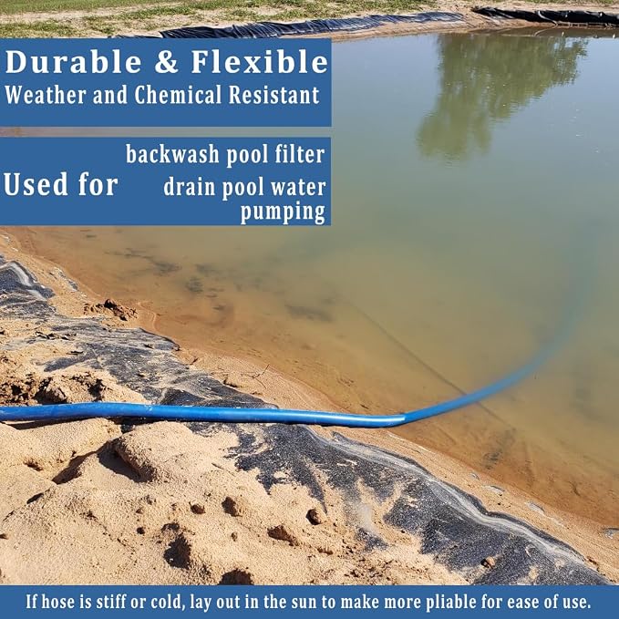 Pool Backwash Hose 1 1/2 inch × 100 ft Thicken Blue Water Discharge Pipe Lay