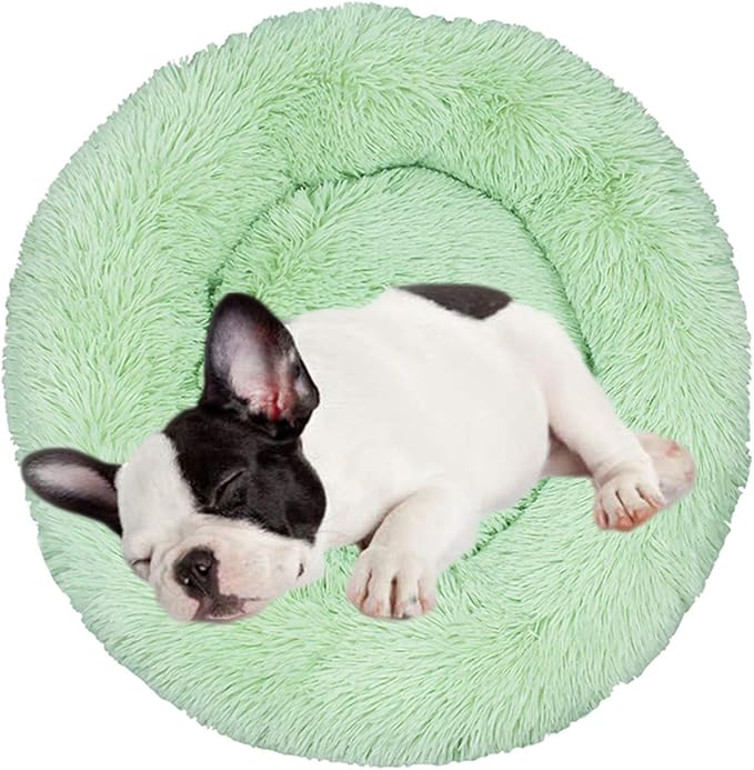 huraty Plush Dog Bed for Small Medium Dogs, Fluffy Donut Round Pet Cat Beds, Anti-Slip & Anti-Anxiety, 24 Inch for Puppy and Kitties, Apple Green, M