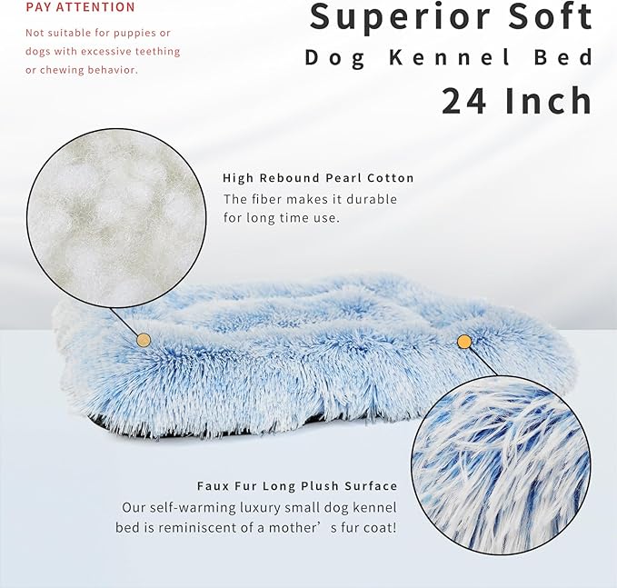 nononfish Dog Crate Bed for Small Dogs Washable Orthopedic Flat for Inside Crate Cages Kennel House Sofa Plush Comfy Sleeping,Gradient Blue 24 in