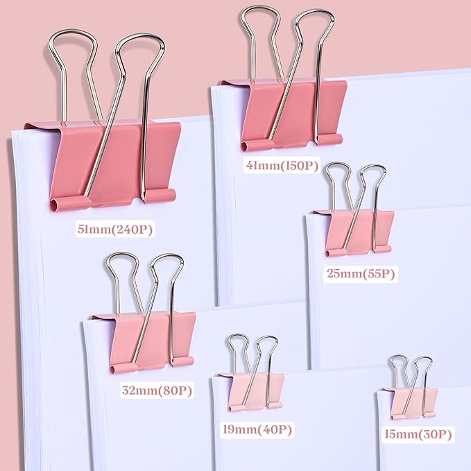 Temiary Aesthetic Binder Clips, 24 Pcs 1.26 Inches Small Metal Binder Clip with Clear Storage Container, Binding Paperwork Clamps for School Teachers Office Supplies (Pink)