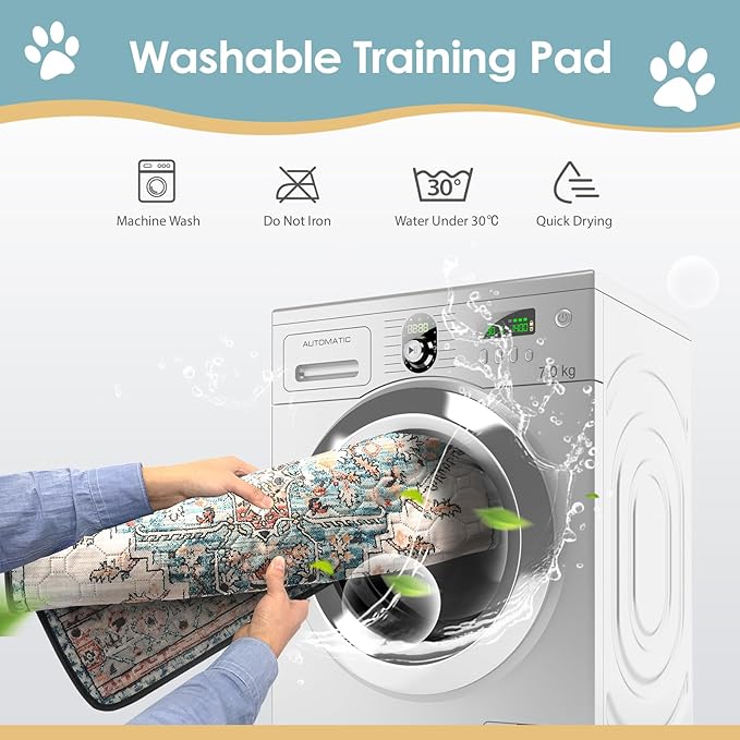 Washable Pee Pad for Dogs, 32" x 24" Reusable Puppy Pads Waterproof Dog Rugs, Super Absorbent, Leakproof, Dog Crate Pad, Playpen Mat, Whelping Pads, Blue Medallion