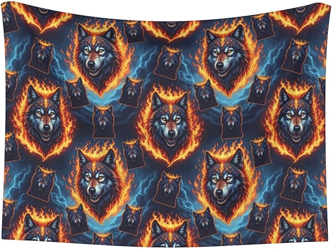 Pet Blanket for Couches and Beds, Wolf with Flame, Reversible Double Sided Plush Design with Soft Bumpy Texture and Smooth Surface, Furniture Protector