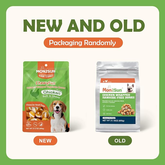 MON2SUN 2.5" Rawhide Free Dog Treats with Mixed Vegetables, Chicken Wrapped Mini Knot Bones for Small Dogs, Healthy Snacks for Balanced Nutrition, 21.2oz (Pack of 2)