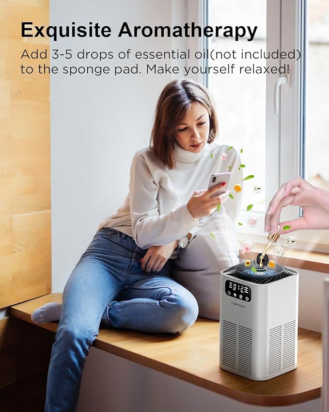 Air Purifiers for Home Large Room up to 1076 Sq Ft, H13 True HEPA Filter Air Purifiers for Bedroom Smoke/Pet Dander/Pollen, 25dB Quiet with Fragrance Diffuser & Air Quality Sensor, White