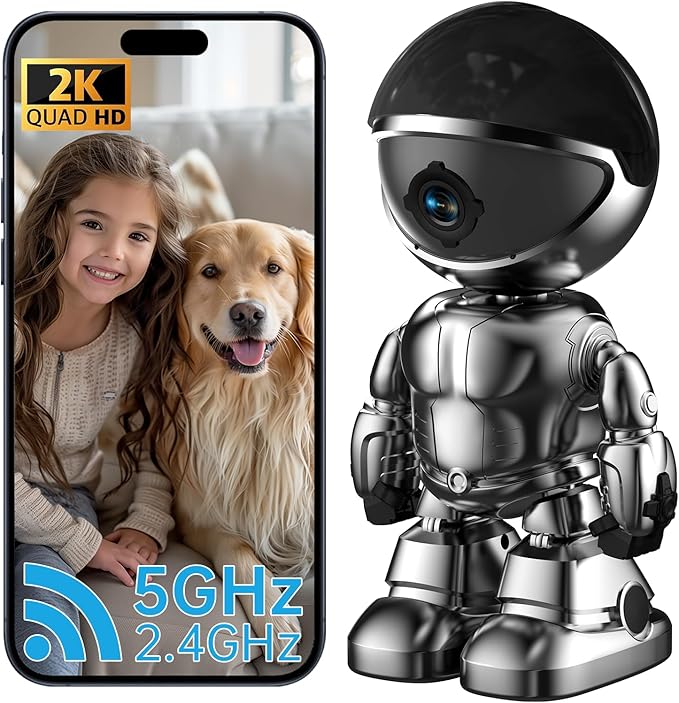 Indoor Camera Robot, 2k 5g/2.4ghz WiFi Pet Robot Cam with Phone App EseeCloud, 360 PTZ Nanny Cam Dog Cam with Audio/Video, Spy Camera 2-Way Audio Motion Tracking 7/24 Night Vision