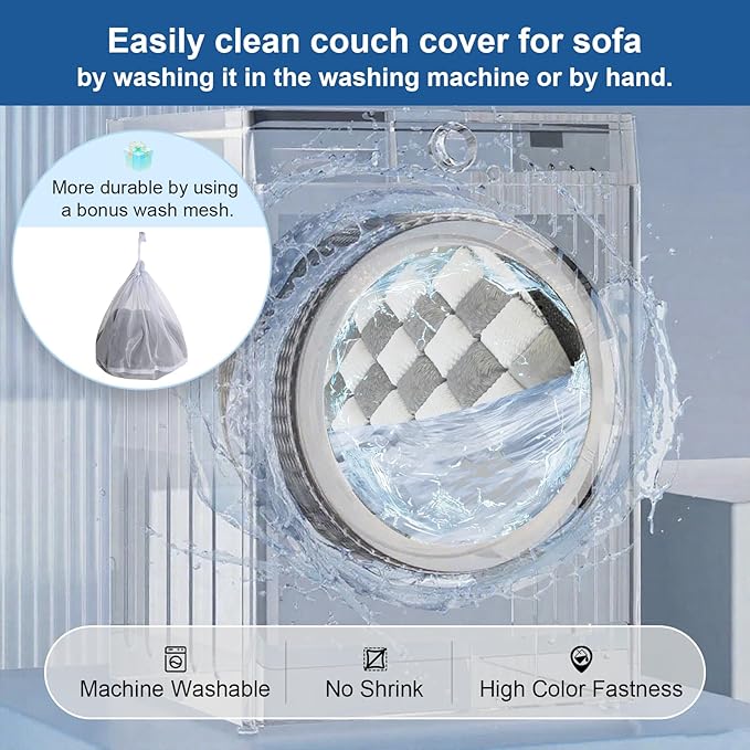 Dog Couch Cover for Washable, Non-Slip Plaid Square Sofa Cushion Protector, Soft, and Multi-Functional Pet Friendly Sofa Cover for Cats Dogs (27.6x82.7 inch, Grey)