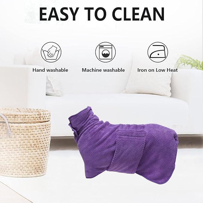 Geyecete Pineapple Grid Fast Drying Super Absorbent Dog Cat Bath Robe Towel - Purple-Large