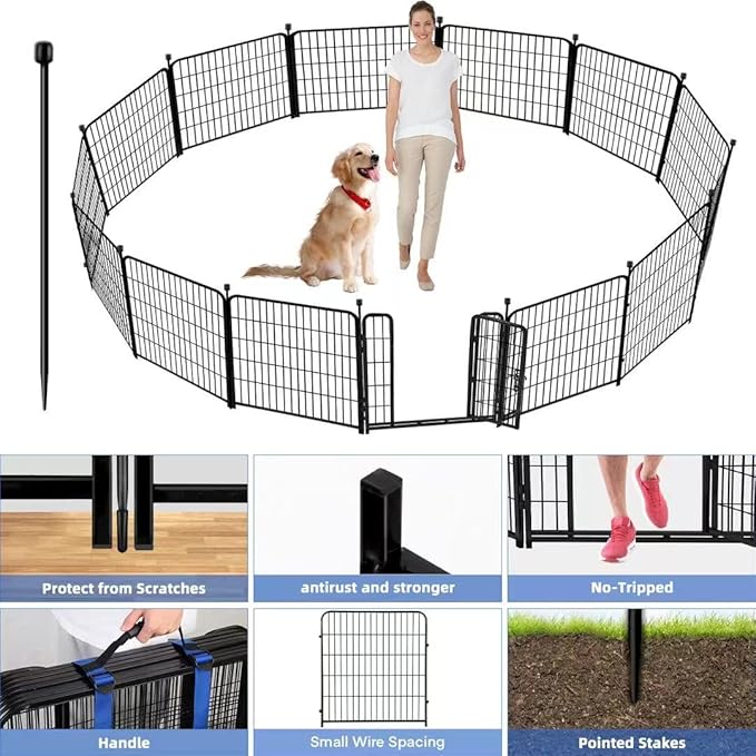 ADAVIN Garden Fence with Gate 36 in(H)×31 Ft(L) 14 Panels, Camping Fence, Tall Animal Barrier Fence, Pet Fences for Dogs Outside, Black Metal Decorative Garden Fencing, Flower Bed Fencing