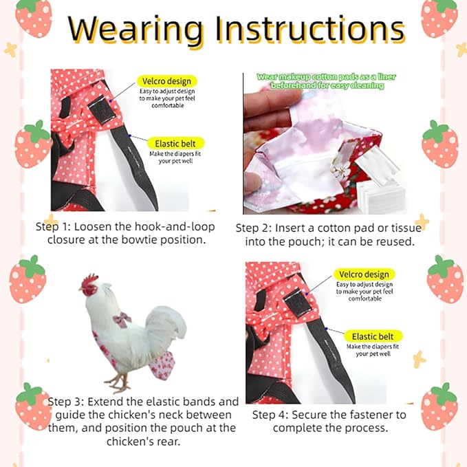 MANON ROSA Chicken Diapers Bantam Hens - Reusable 6-Piece Set with Bow Ties Poultry Nappies Washable Waterproof for Geese Pet Ducks Silkie (6D M)