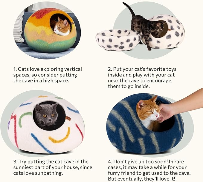 MEOWFIA Cat Cave – Premium Felt Cat Bed for Indoor Cats, Handmade 100% Merino Wool (Large, Tucson Sunset)