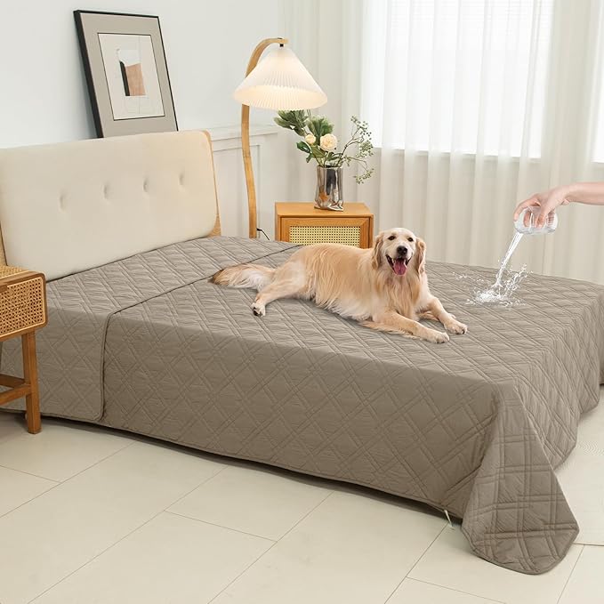 100% Waterproof Dog Couch Protector, Triple-Layer Waterproof Dog Bed Cover Pet Blanket Reversible 2-Tone Sofa Shield, Non-Slip Furniture Guard for Pets(82×92 Inch, Khaki+Khaki)