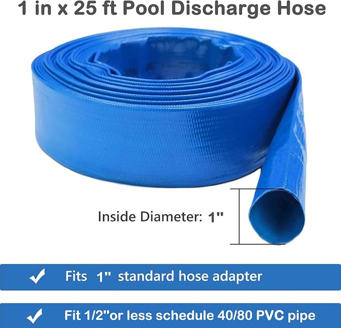 Eastrans Heavy Duty 1 IN x 25 FT Pool Backwash Hose, Flat Discharge, Weather &