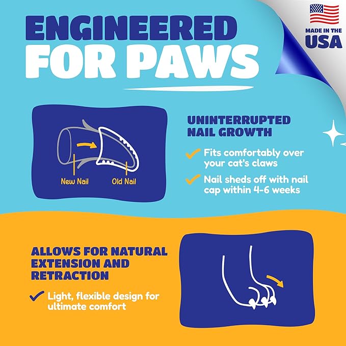 Soft Claws Cat Nail Caps for Large Cats – (40 Caps, Summer - Blue & Red) - Veterinarian-Developed | Protects Furniture & Skin - Easy to Apply, Long-Lasting Anti-Scratch Soft Cat Claw Covers